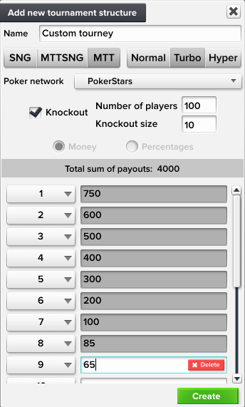 Creating new knockout tournament in ICMIZER 2: Step 2